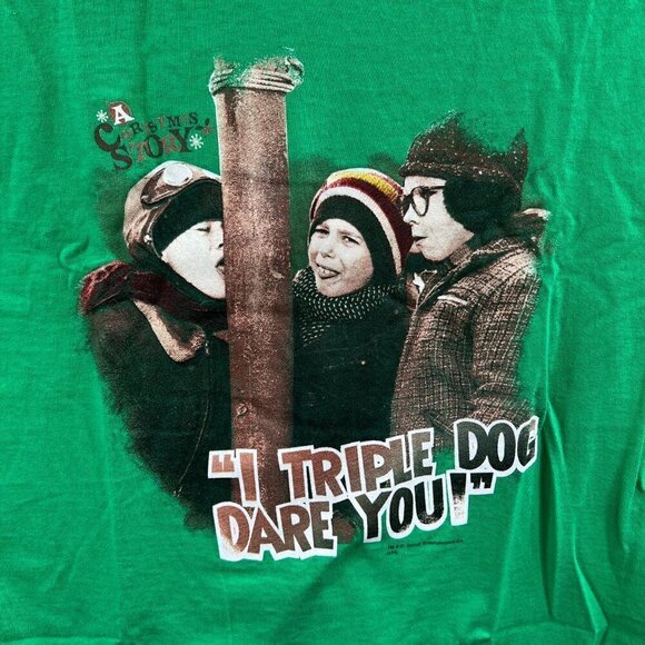 A Christmas Story Mens Shirt Medium Green I Triple Dog Dare You Short Sleeve - Picture 3 of 6